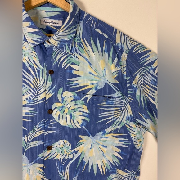 Tommy Bahama Geo Islandzone Hawaiian Shirt Men XL Silk Blend Blue Floral Coolmax - Picture 7 of 9